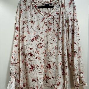 Chic Floral Women's Blouse in Cream, pink, and burgandy